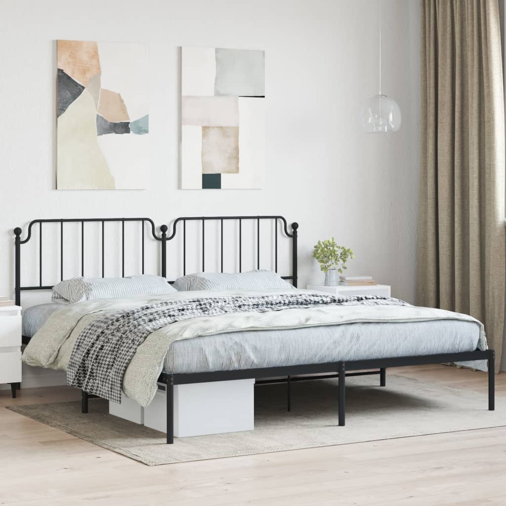 vidaXL Metal Bed Frame with Headboard Black 76"x79.9" King-0