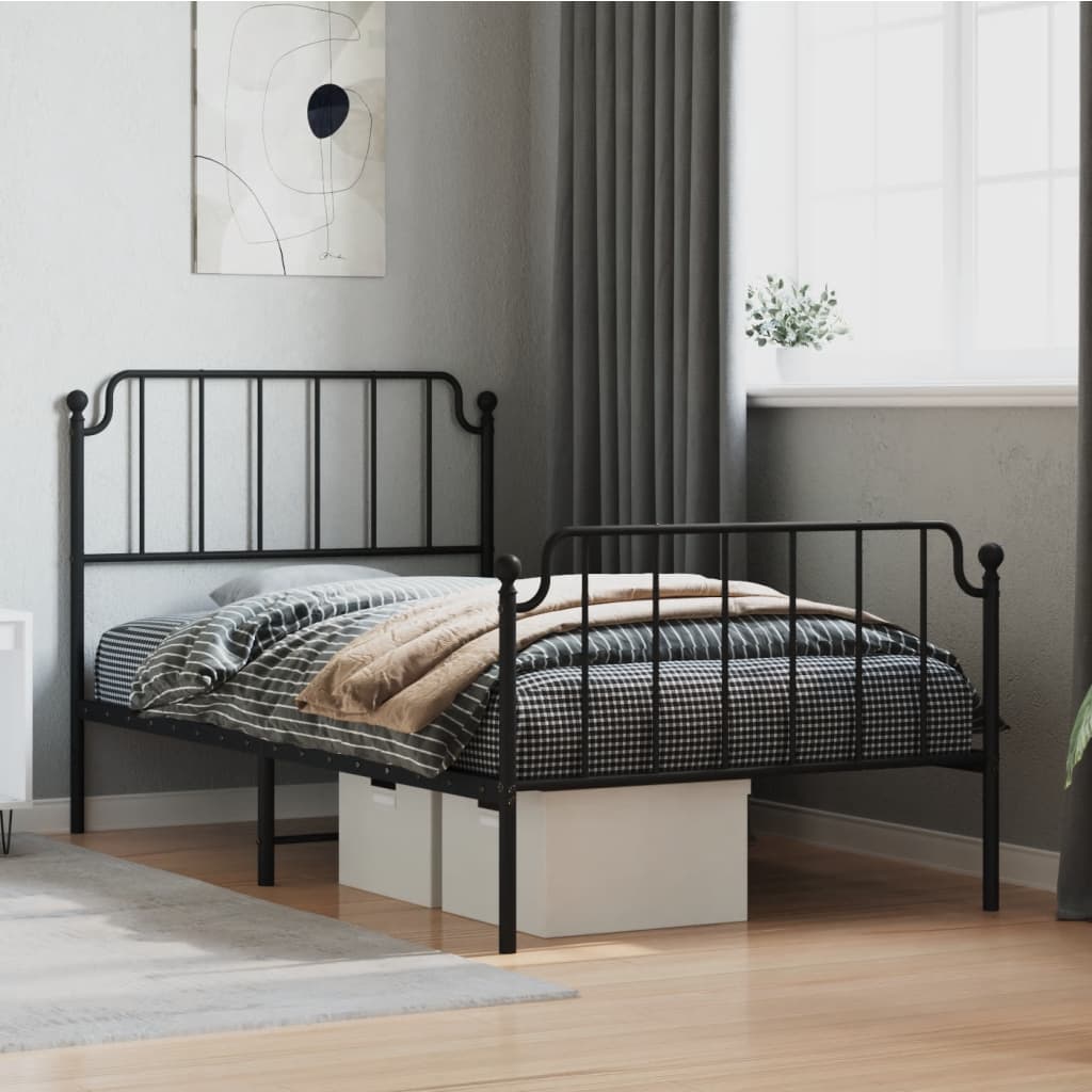 vidaXL Metal Bed Frame with Headboard and Footboard Black 39.4"x74.8" Twin-0