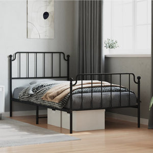 vidaXL Metal Bed Frame with Headboard and Footboard Black 39.4"x78.7"-0