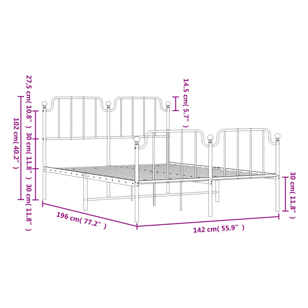 vidaXL Metal Bed Frame with Headboard and Footboard Black 53.1"x74.8"-7