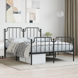 vidaXL Metal Bed Frame with Headboard and Footboard Black 53.1"x74.8"-0