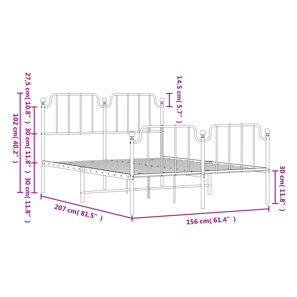 vidaXL Metal Bed Frame with Headboard and Footboard Black 59.1"x78.7"-7