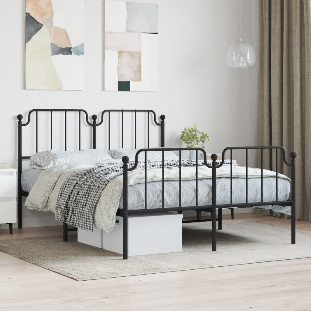 vidaXL Metal Bed Frame with Headboard and Footboard Black 59.1"x78.7"-0