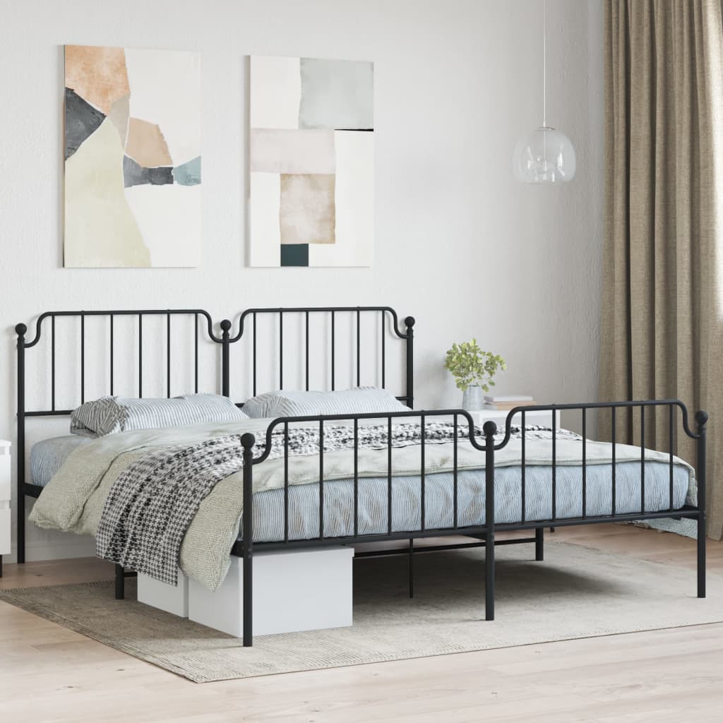 vidaXL Metal Bed Frame with Headboard&Footboard Black 72"x83.9" California King-0