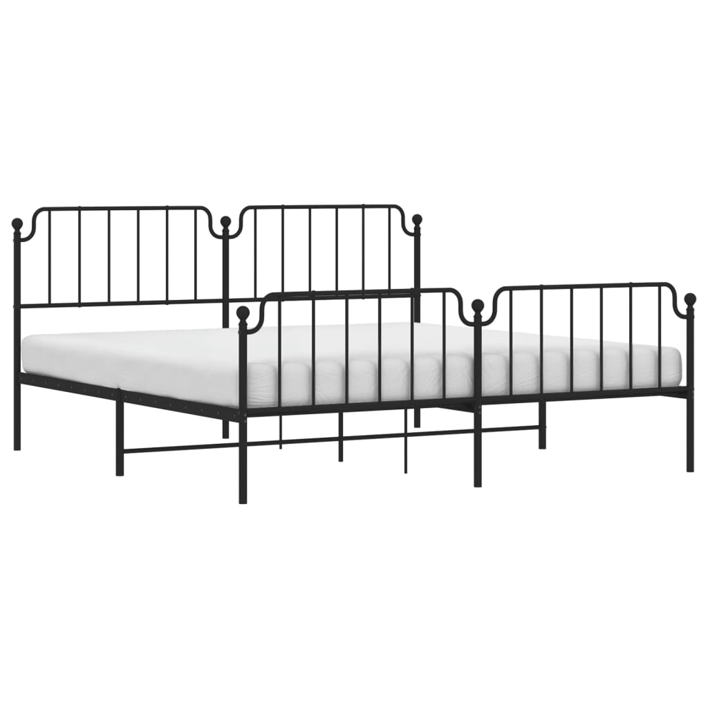 vidaXL Metal Bed Frame with Headboard and Footboard Black 76"x79.9" King-1