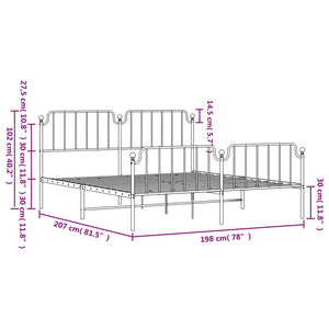 vidaXL Metal Bed Frame with Headboard and Footboard Black 76"x79.9" King-7