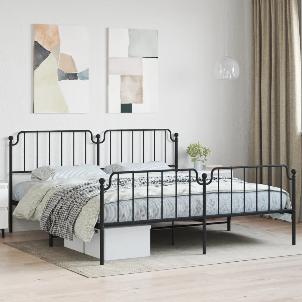 vidaXL Metal Bed Frame with Headboard and Footboard Black 76"x79.9" King-0