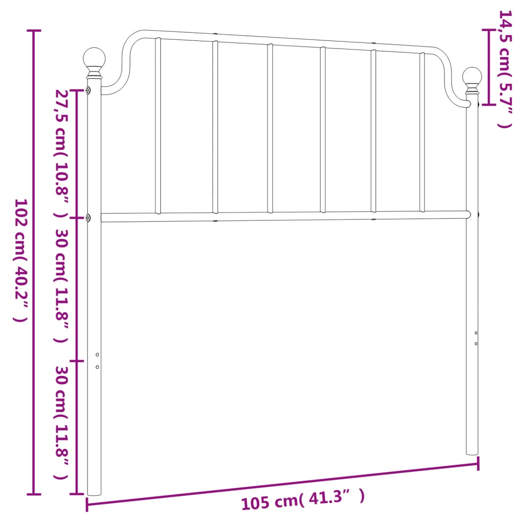 vidaXL Metal Headboard Black 76"-9