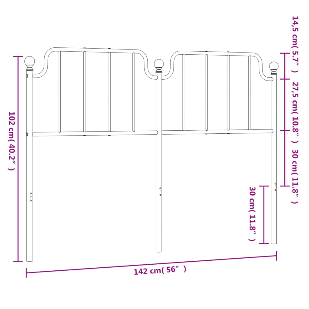 vidaXL Metal Headboard Black 76"-39