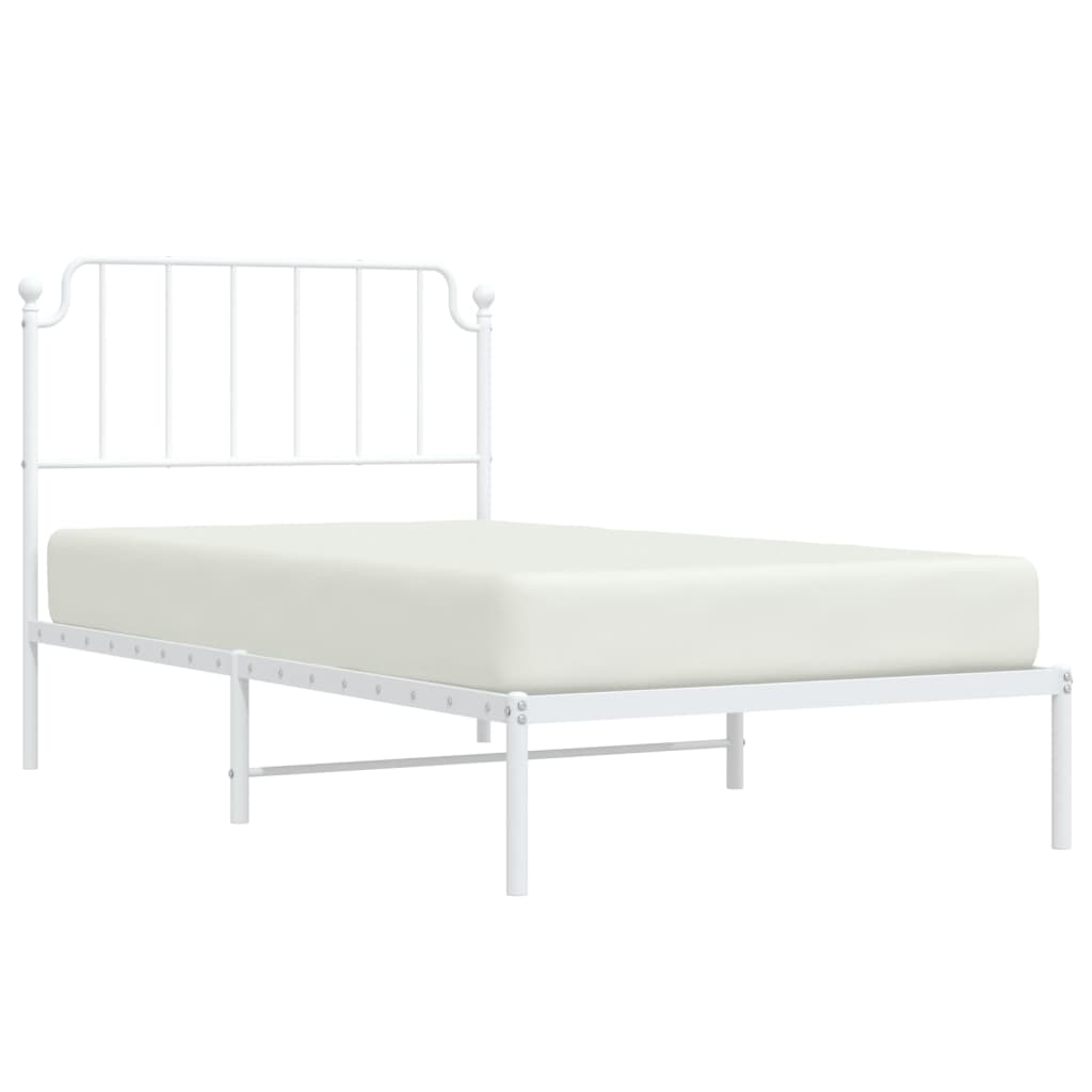 vidaXL Metal Bed Frame with Headboard White 39.4"x74.8" Twin-1