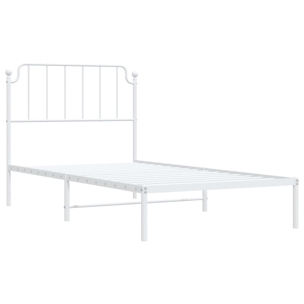 vidaXL Metal Bed Frame with Headboard White 39.4"x74.8" Twin-2