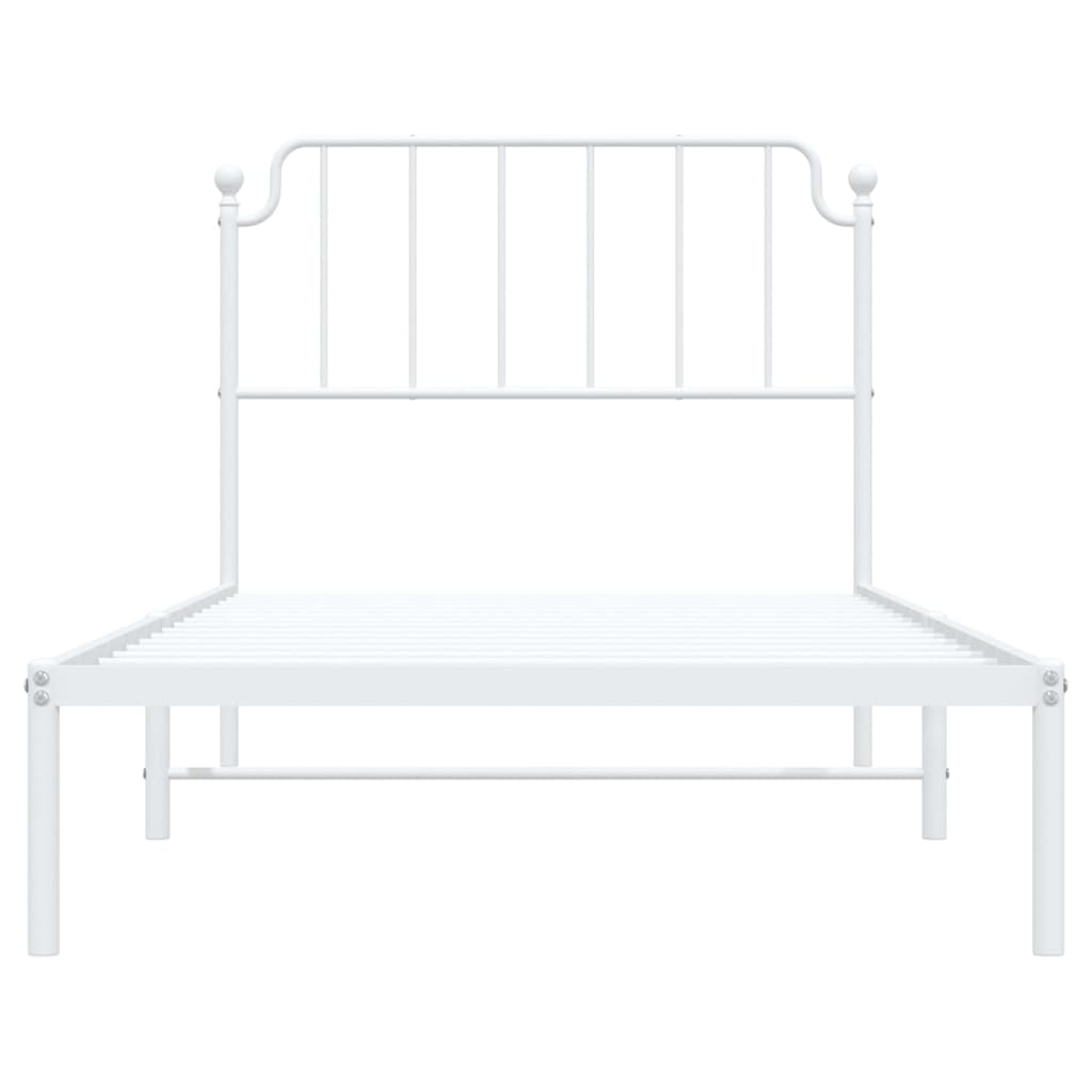 vidaXL Metal Bed Frame with Headboard White 39.4"x74.8" Twin-3