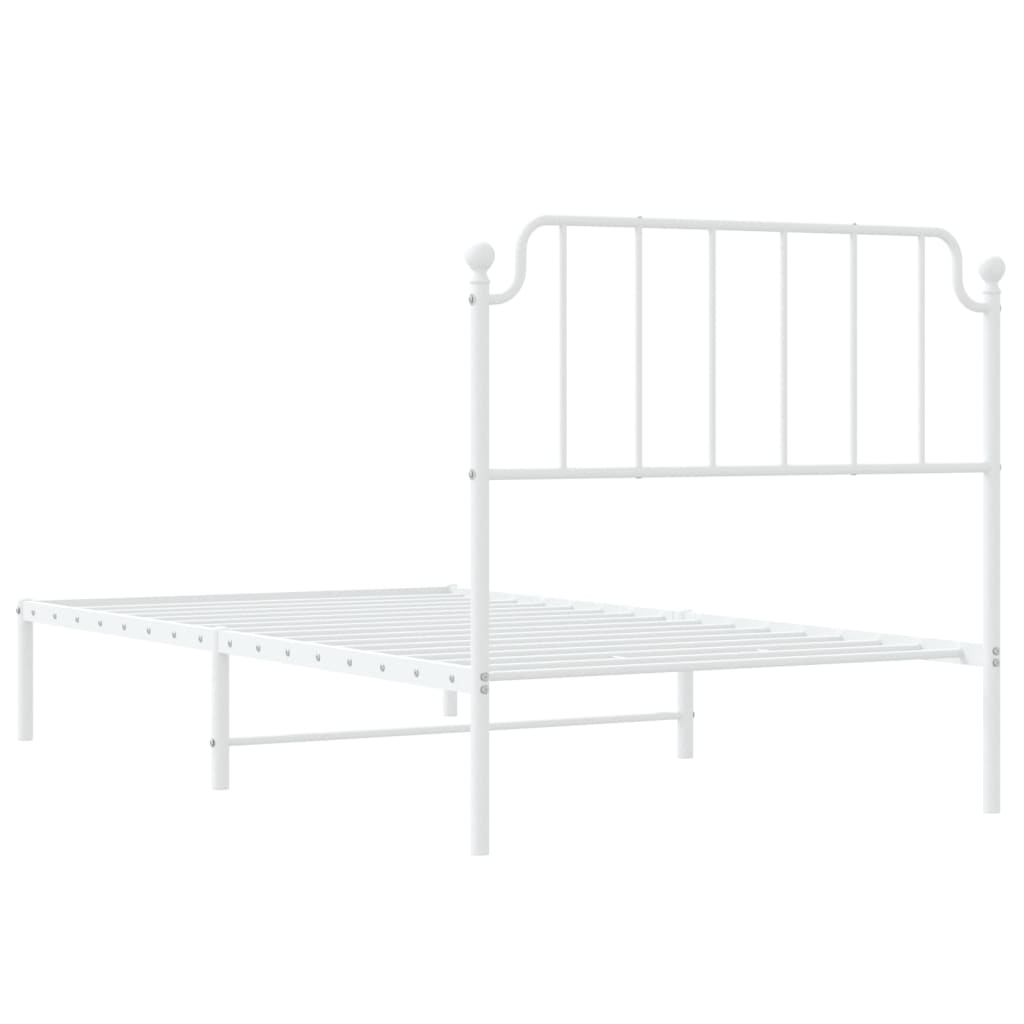 vidaXL Metal Bed Frame with Headboard White 39.4"x74.8" Twin-5