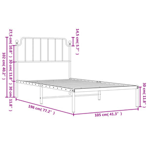 vidaXL Metal Bed Frame with Headboard White 39.4"x74.8" Twin-7