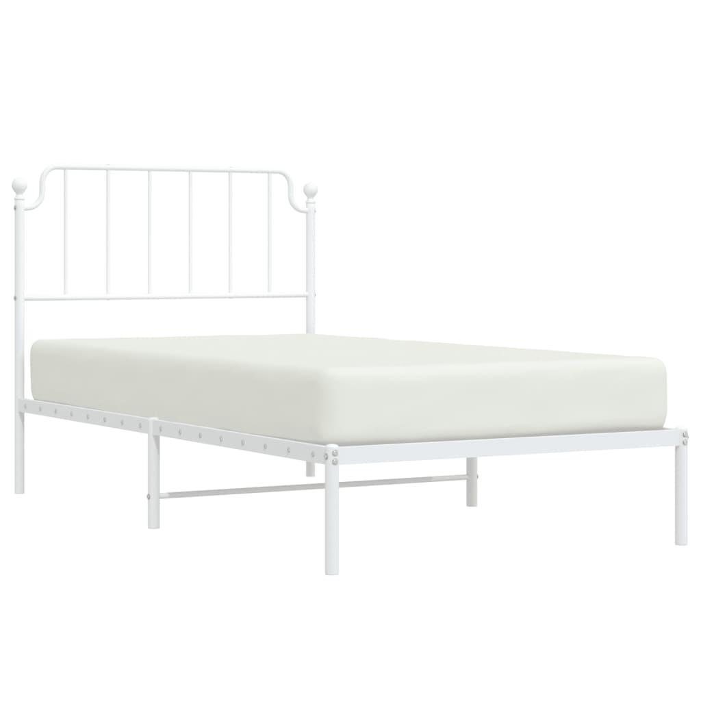 vidaXL Metal Bed Frame with Headboard White 39.4"x78.7"-1