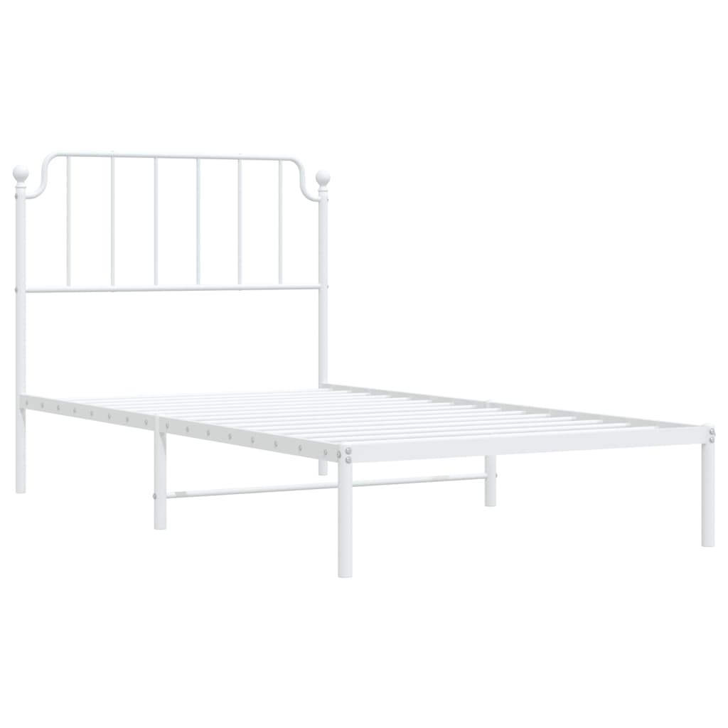 vidaXL Metal Bed Frame with Headboard White 39.4"x78.7"-2