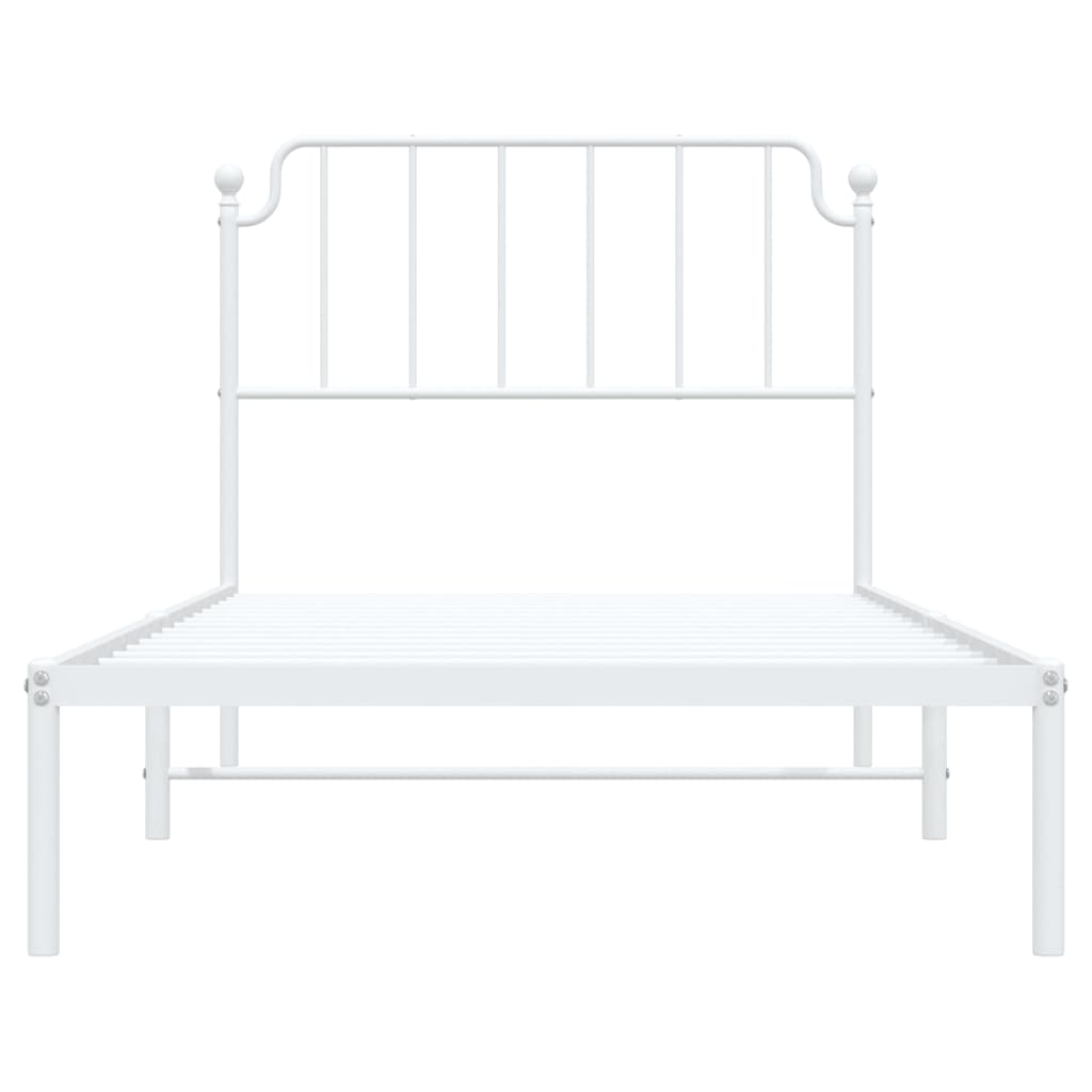 vidaXL Metal Bed Frame with Headboard White 39.4"x78.7"-3