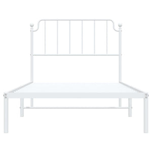 vidaXL Metal Bed Frame with Headboard White 39.4"x78.7"-3