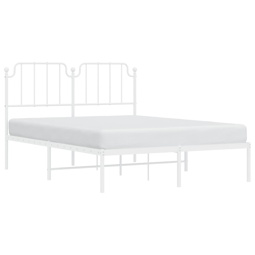 vidaXL Metal Bed Frame with Headboard White 53.1"x74.8"-1