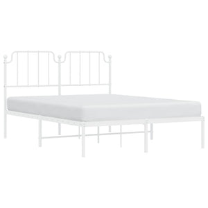 vidaXL Metal Bed Frame with Headboard White 53.1"x74.8"-1