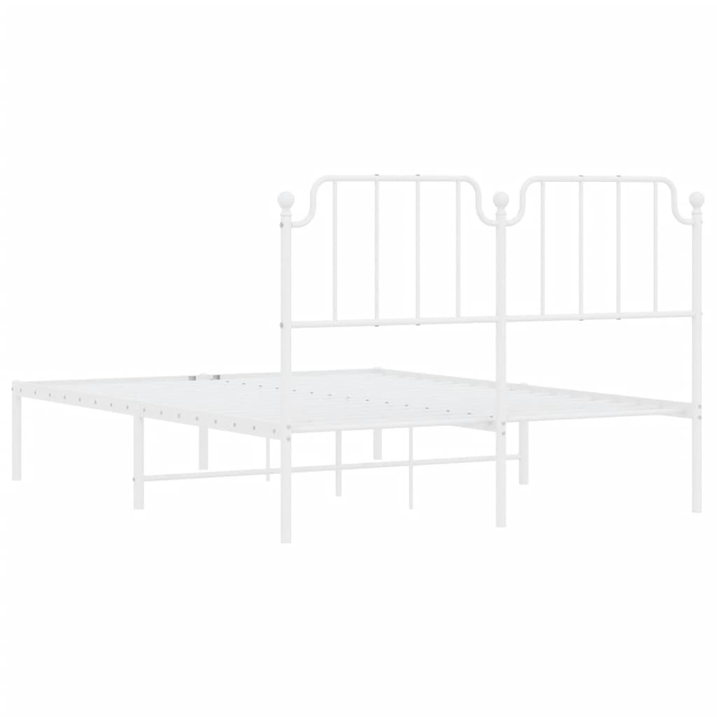 vidaXL Metal Bed Frame with Headboard White 53.1"x74.8"-5