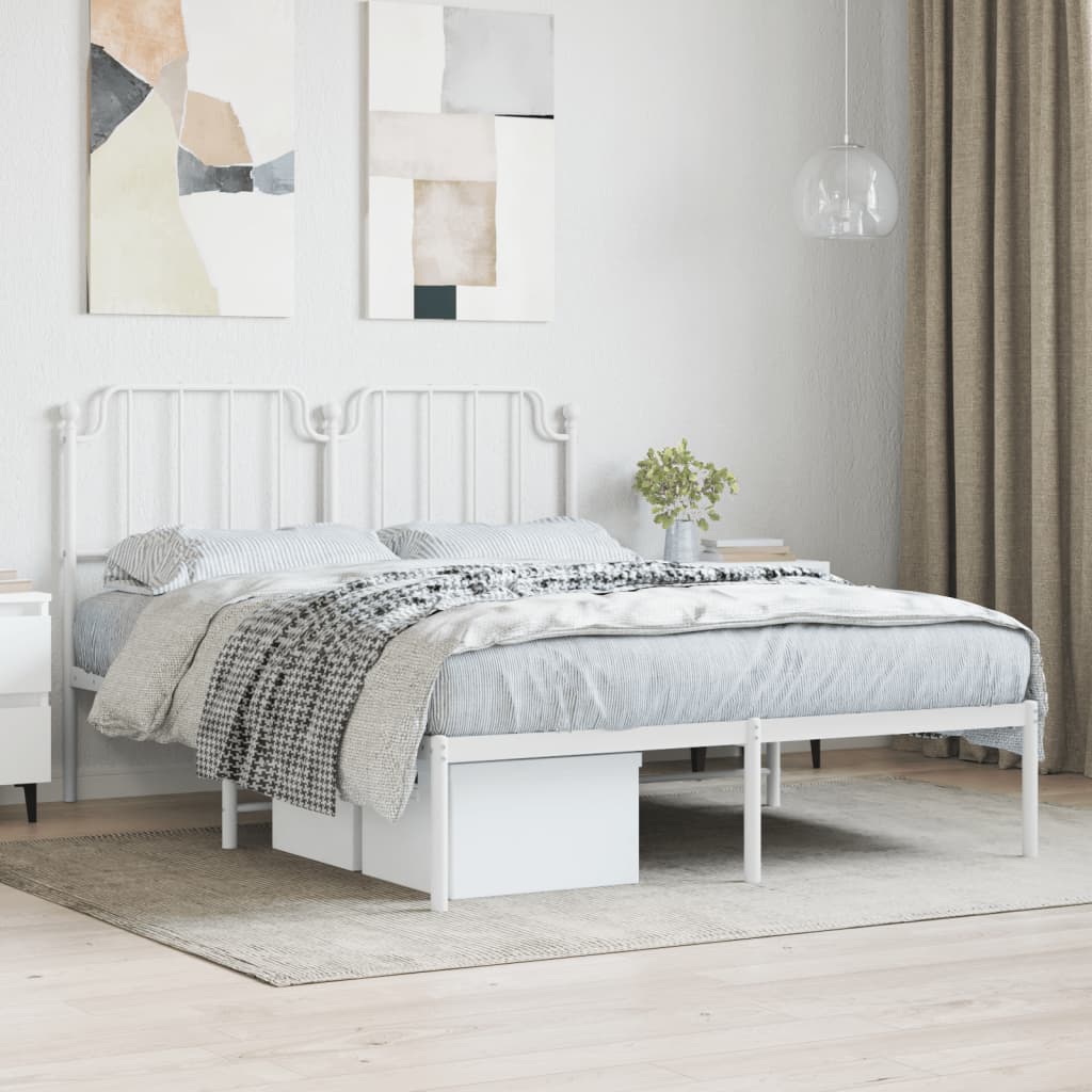 vidaXL Metal Bed Frame with Headboard White 53.1"x74.8"-0