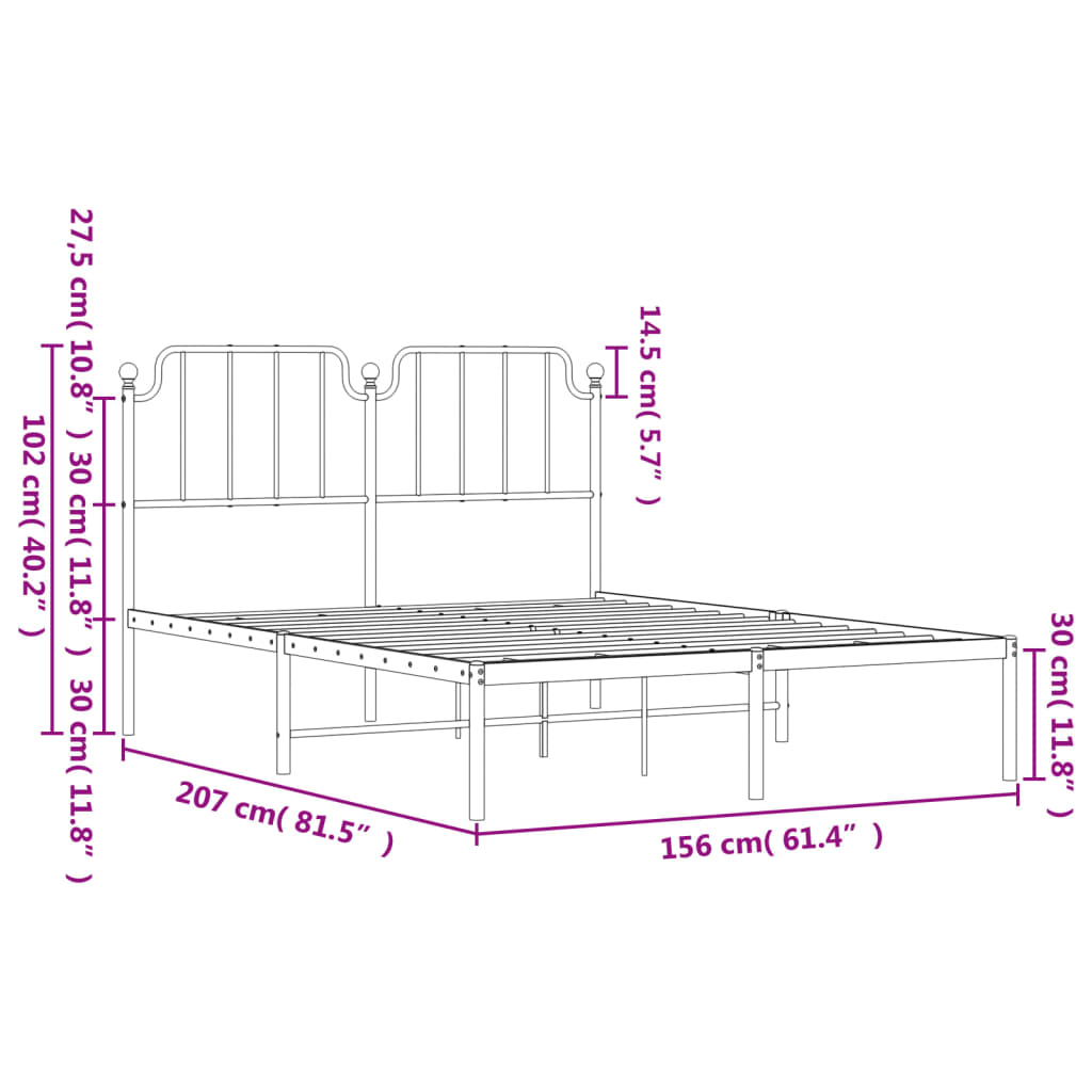 vidaXL Metal Bed Frame with Headboard White 59.1"x78.7"-7