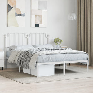 vidaXL Metal Bed Frame with Headboard White 59.1"x78.7"-0