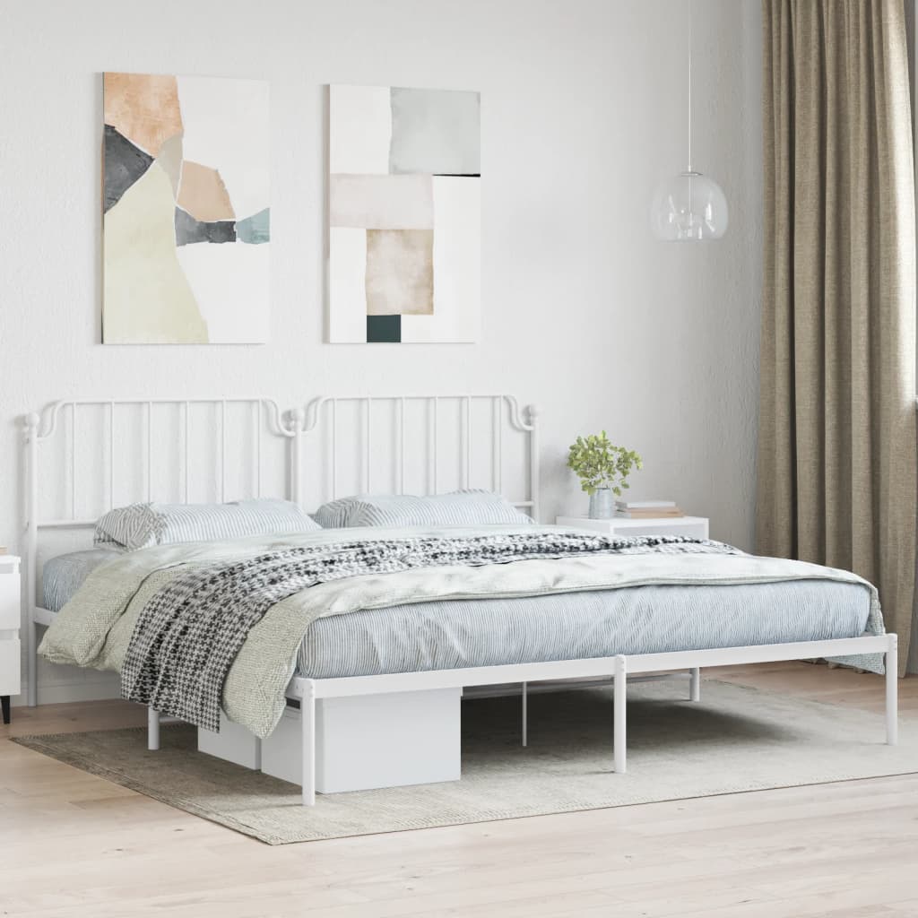 vidaXL Metal Bed Frame with Headboard White 76"x79.9" King-0