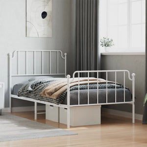 vidaXL Metal Bed Frame with Headboard and Footboard White 39.4"x74.8" Twin-0