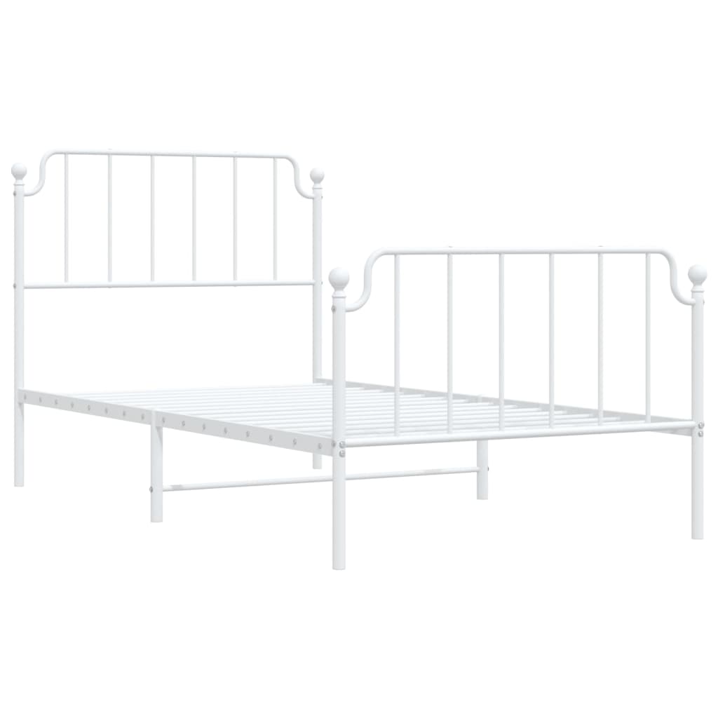 vidaXL Metal Bed Frame with Headboard and Footboard White 39.4"x78.7"-2