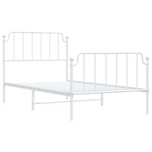 vidaXL Metal Bed Frame with Headboard and Footboard White 39.4"x78.7"-2