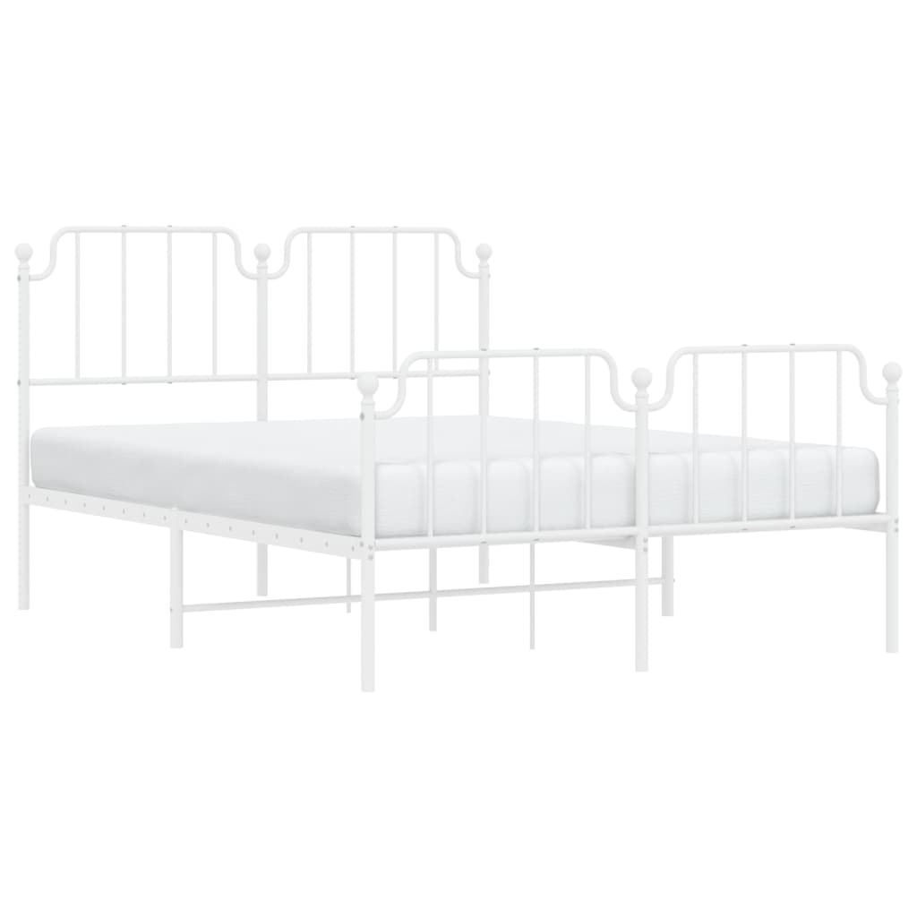 vidaXL Metal Bed Frame with Headboard and Footboard White 53.1"x74.8"-1