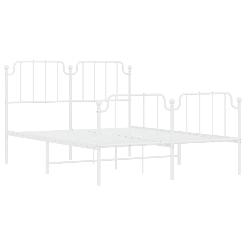 vidaXL Metal Bed Frame with Headboard and Footboard White 53.1"x74.8"-2