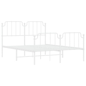 vidaXL Metal Bed Frame with Headboard and Footboard White 53.1"x74.8"-2