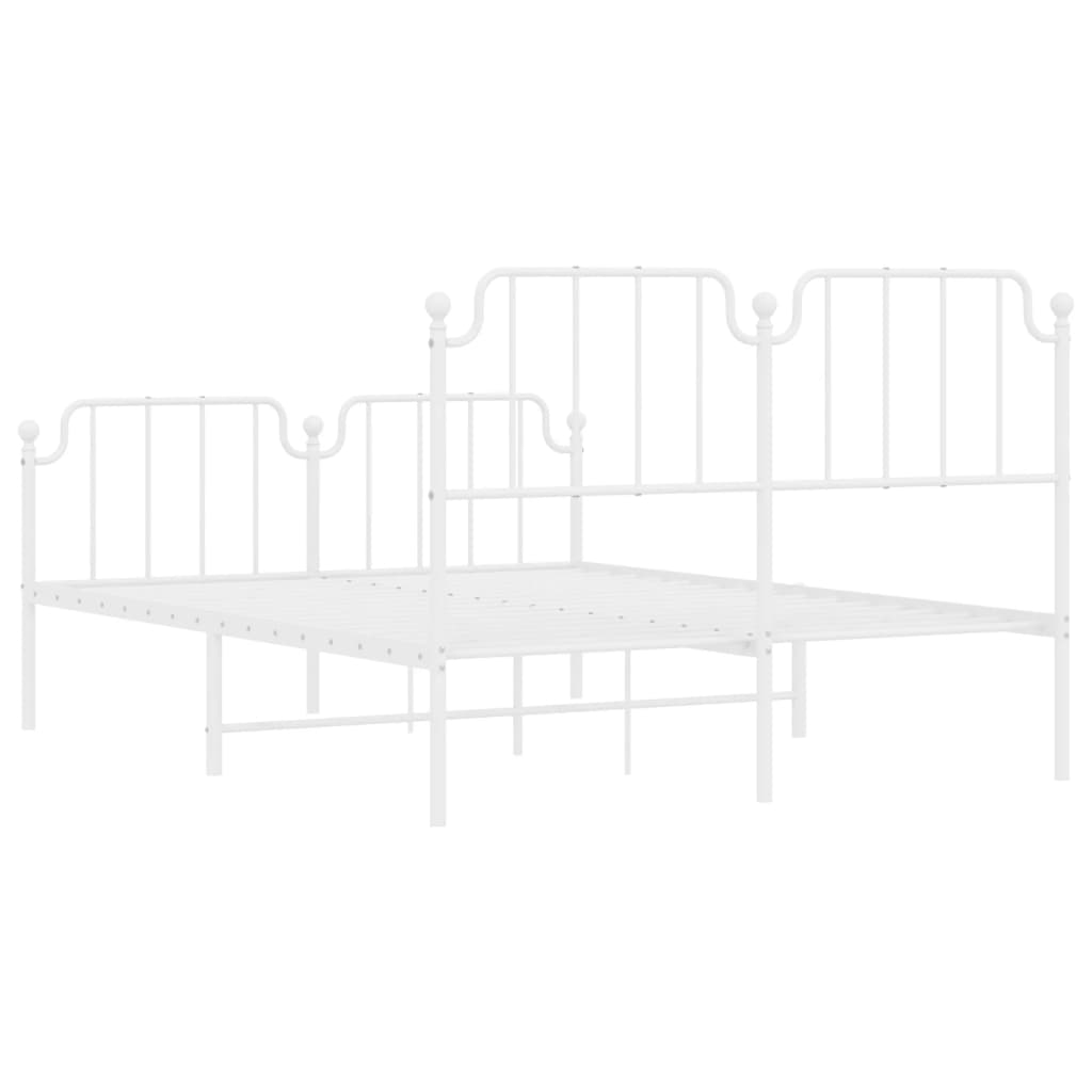 vidaXL Metal Bed Frame with Headboard and Footboard White 53.1"x74.8"-5