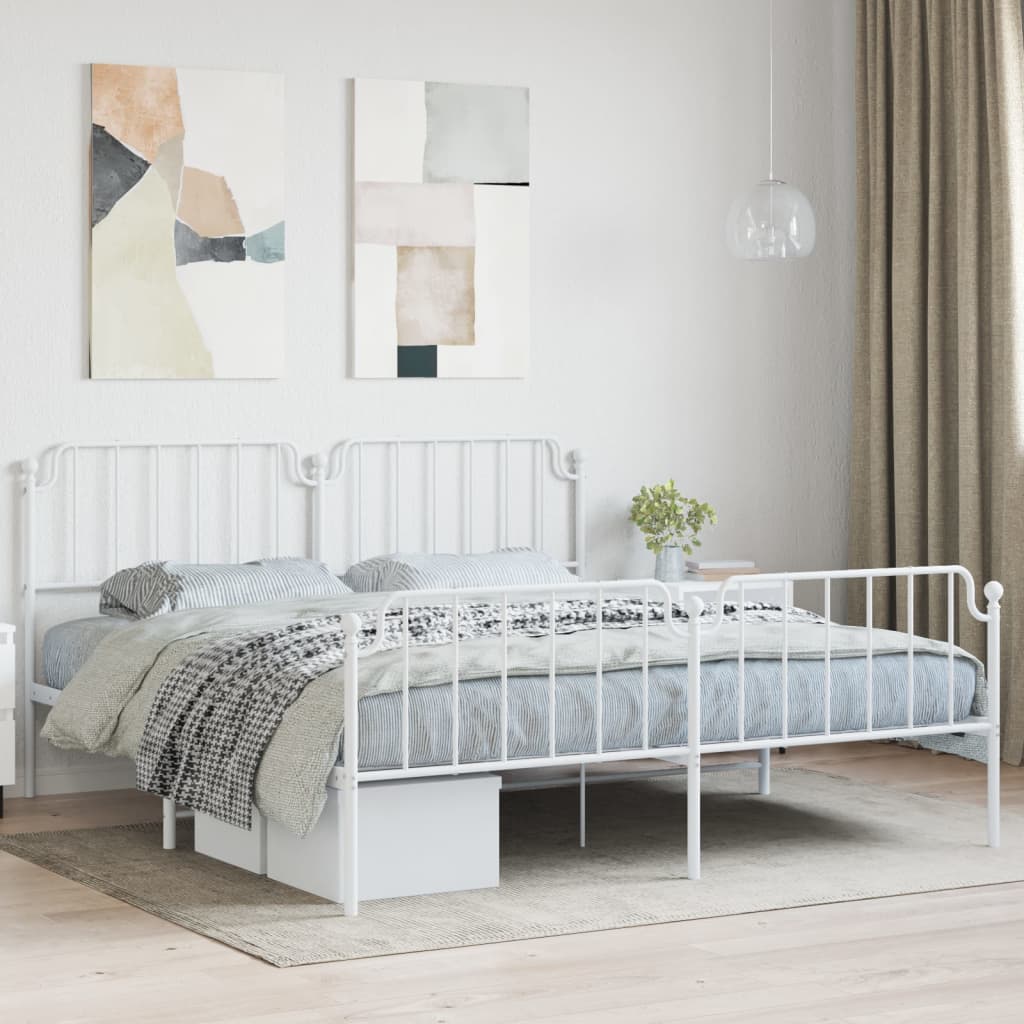 vidaXL Metal Bed Frame with Headboard&Footboard White 72"x83.9" California King-0