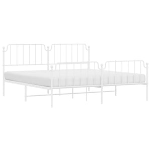 vidaXL Metal Bed Frame with Headboard and Footboard White 76"x79.9" King-1