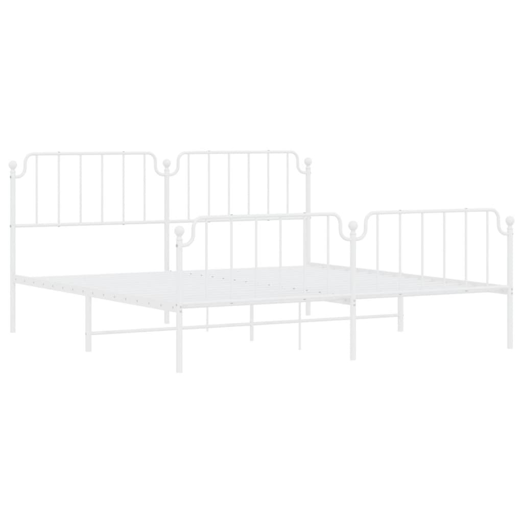 vidaXL Metal Bed Frame with Headboard and Footboard White 76"x79.9" King-2