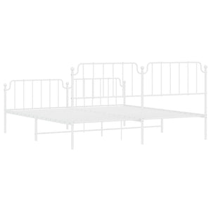 vidaXL Metal Bed Frame with Headboard and Footboard White 76"x79.9" King-5