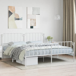 vidaXL Metal Bed Frame with Headboard and Footboard White 76"x79.9" King-0