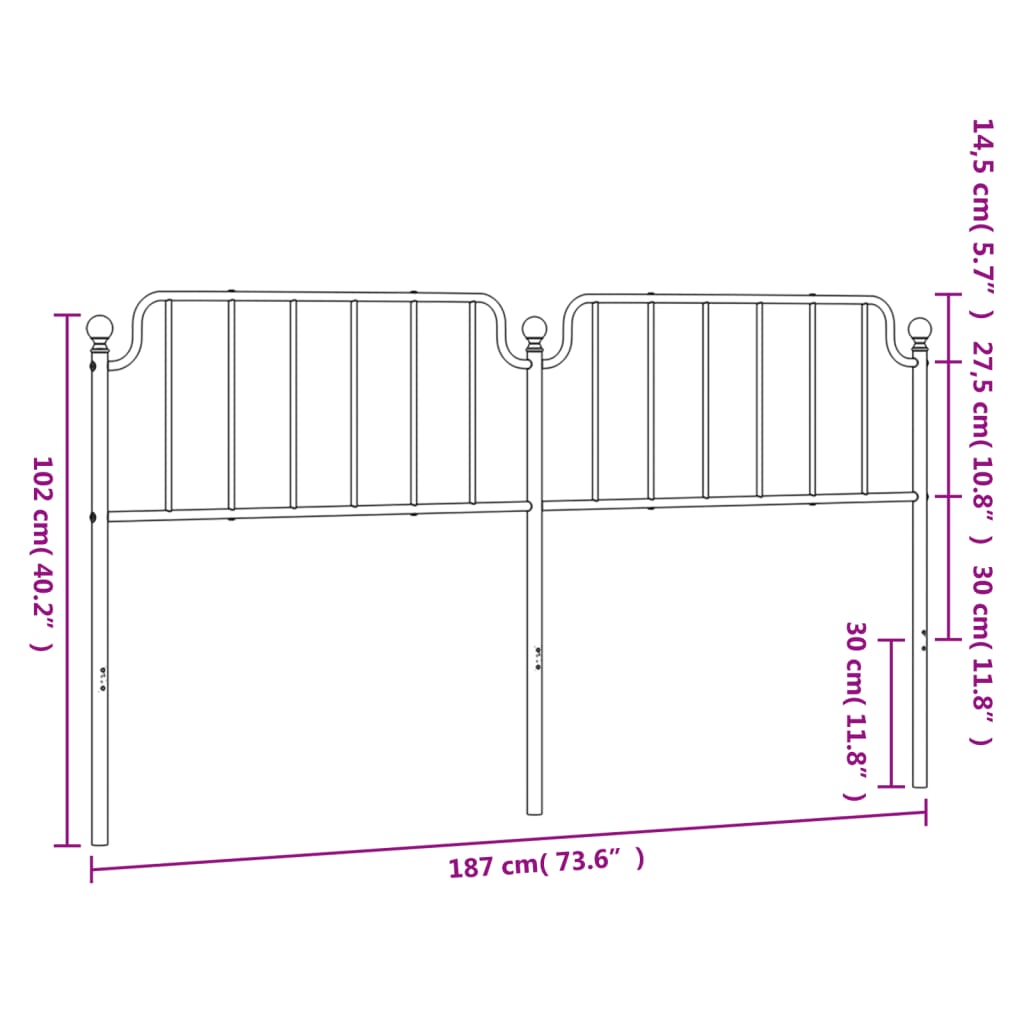 vidaXL Metal Headboard Black 76"-26