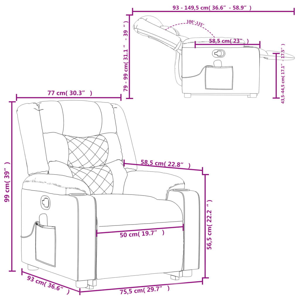 vidaXL Massage Recliner Chair Black Faux Leather-8