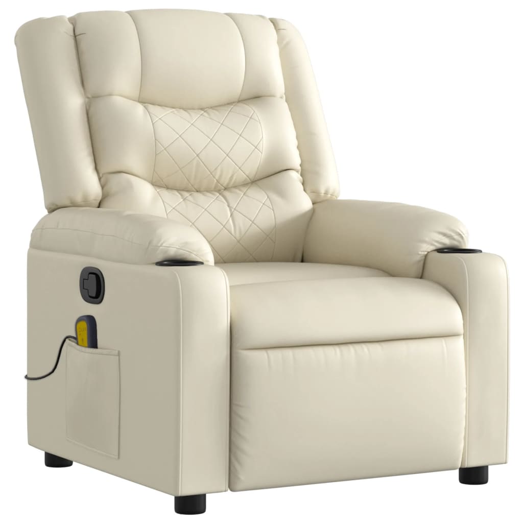 vidaXL Massage Recliner Chair Cream Faux Leather-0