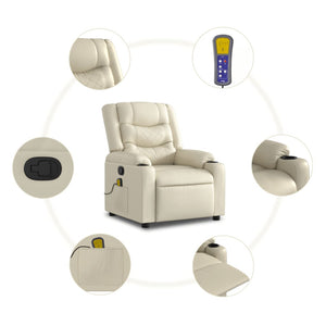 vidaXL Massage Recliner Chair Cream Faux Leather-3