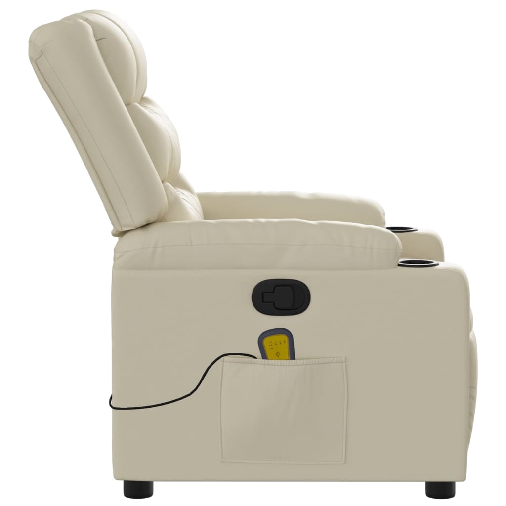 vidaXL Massage Recliner Chair Cream Faux Leather-5