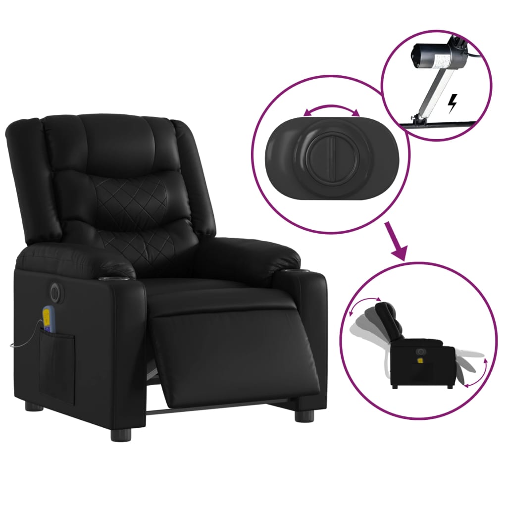 vidaXL Electric Massage Recliner Chair Black Faux Leather-3