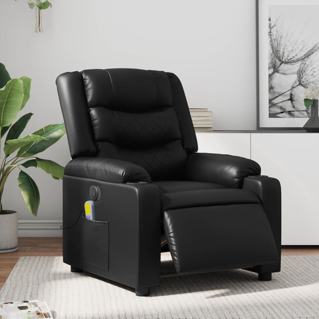 vidaXL Electric Massage Recliner Chair Black Faux Leather-0