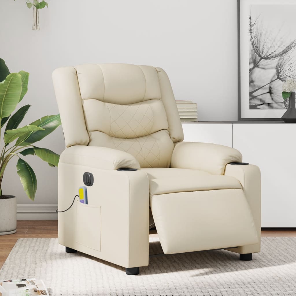 vidaXL Electric Massage Recliner Chair Cream Faux Leather-0