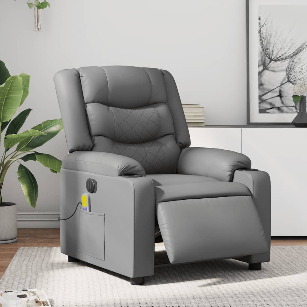 vidaXL Electric Massage Recliner Chair Gray Faux Leather-0